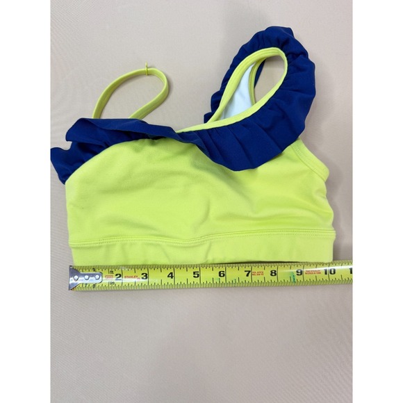 Jo+Jax Ruffled Up Dance Top Youth Medium YM Yellow Lime Blue One Shoulder Ruffle - Picture 2 of 5